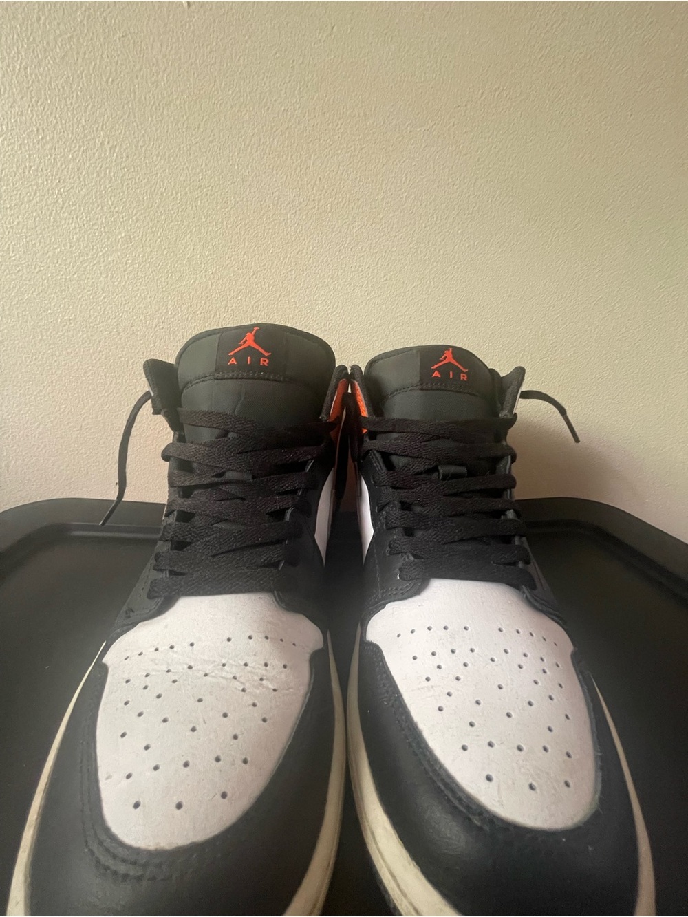 Nike Air Jordan 1 Mid Men's Sneakers - Black/White with Orange Logo